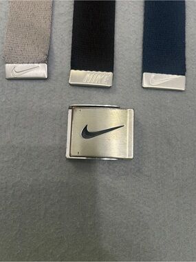 Nike Canvas Belt Trio with Interchangeable Silver Buckle - Black/Navy/Beige
